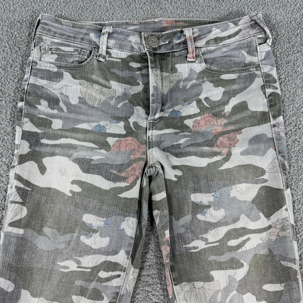 True Religion Jeans Women's Size 28 Gray Camo Floral Halle Mid-Rise Super Skinny - Picture 2 of 11